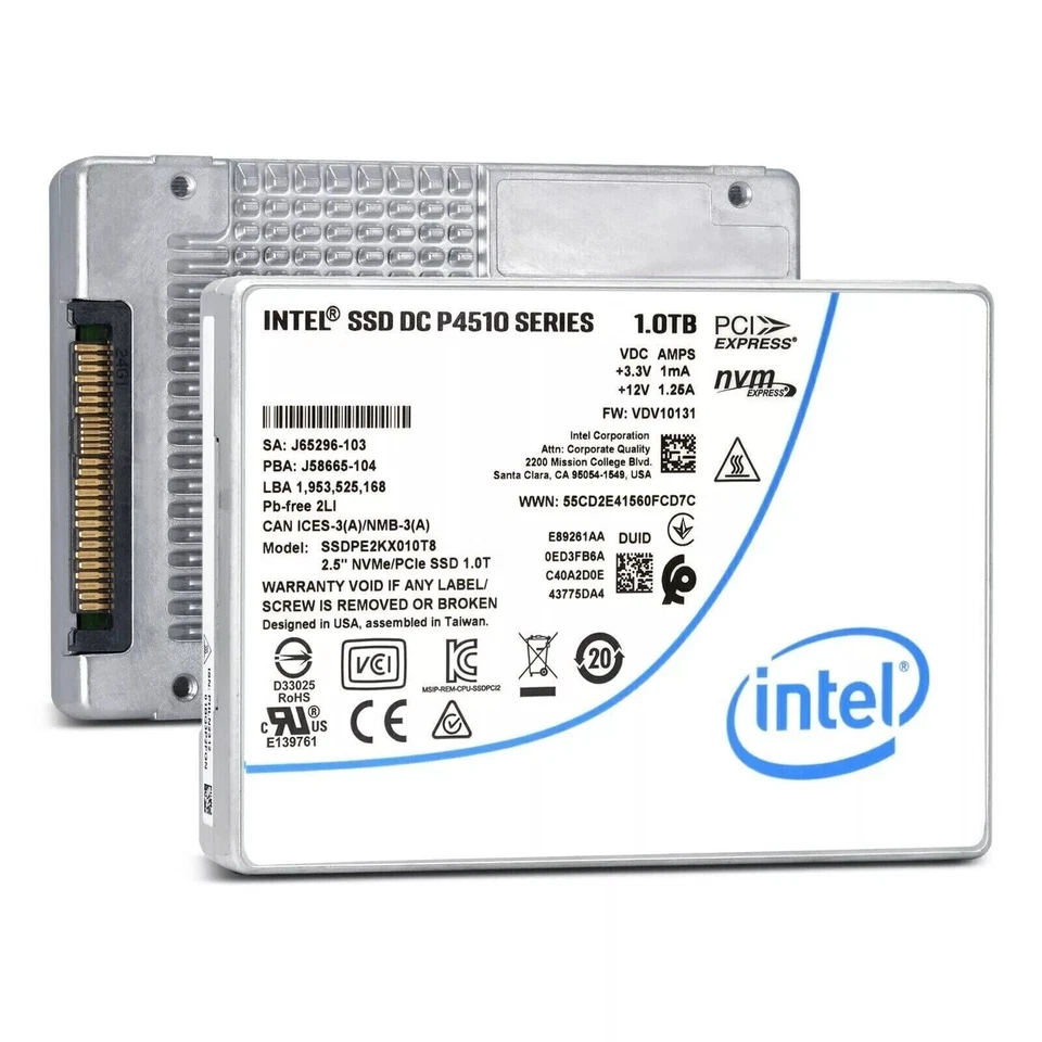 Intel DC P4510 1TB NVMe PCIe 3.1x4 3D TLC 2.5" 15mm SSD SSDPE2KX010T8 EXPRESS - Image 1 of 1