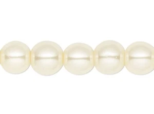 2 fili (130) bellissime perle di vetro rotonde avorio 6 mm con foro 1,1-1,2 mm * - Foto 1 di 2