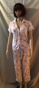 Nautica women's pajamas 2pc set top+pants pink/white/teal cotton blend - Picture 1 of 10