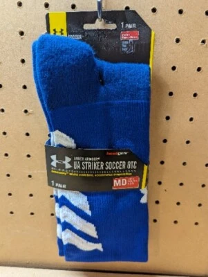 Under Armour men's Striker OTC Soccer Socks blue white size Medium 4- 8 1/2 New - Image 1 of 4