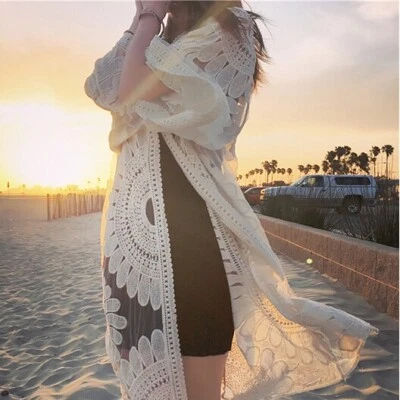 Kimono Spitze zum Binden Frühling Sommer Urlaub Cardi Strand Überziehen Passform UK Größe 10-18 - Bild 1 von 4