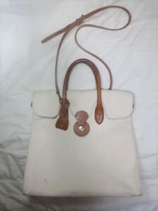 RALPH LAUREN Tote Shoulder Bag Ricky Canvas Leather 2WAY USED White