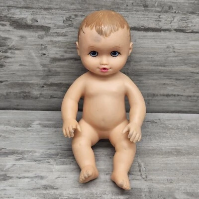 Vintage 1995 Lauer Toys Water Baby 9" Rubber Doll Blonde Purple  Eyes - Image 1 of 4