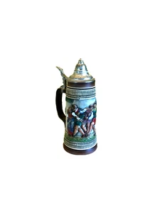 German Beer Stein Unknown Age 11-25" Tall Ceramic With Relief Figures Tree Trunk - Imagen 1 de 9