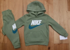 Nike Toddler Boy Hooded Sweatshirt & Jogging Pants Set ~ Alligator Green & White - Picture 1 of 6