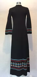 Vintage Goldwaters schwarze Wolle? Strick Silberfaden Maxi Party Kleid Hopi Azteken - Bild 1 von 11