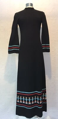 Винтажная черная шерсть Goldwaters? Вязаная серебряная нить макси платье хопи ацтеков - Изображение 1 из 4