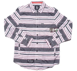 LRG Lifted Research Group Men White Black Red Hand Pocket Button Up Shirt Medium - Picture 1 of 9