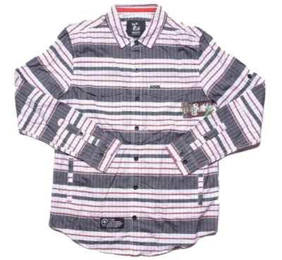 LRG Lifted Research Group Men White Black Red Hand Pocket Button Up Shirt Medium - Image 1 of 4