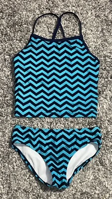 Girls KANU SURF  Zig Zag Tankini Bathing  Swimsuit - size 7 - Turquoise/Black - Image 1 of 2