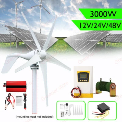 3000W Wind Turbine Generator Windmill 12V 24V 48V Inverter Hybrid Controller Kit - Image 1 of 4