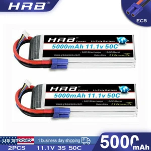 2pcs HRB 5000mAh 11.1V 3S LiPo Battery EC5 for RC Car Truck Buggy Boat Drone FPV - Picture 1 of 6