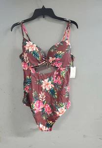 Shade & Shore 1 pc Mauve Floral Swimsuit, 32DD, 32DDD, 38B NWT FREE SHIP - Picture 1 of 2