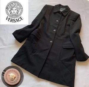 VERSACE Jeans Couture Long Coat Black Women Size S Preowned Authentic From Japan - Picture 1 of 14