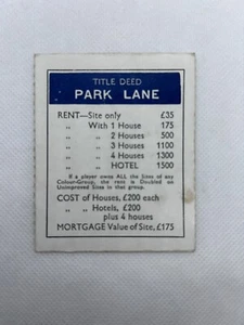 Monopoly Spare Replacement Card - Park Lane - Picture 1 of 2