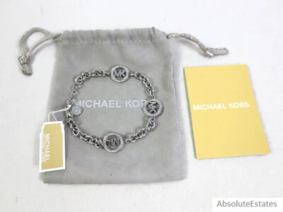 NEW $135 Michael Kors Silver Pave Crystal Fulton Chain Logo Bracelet MKJ4730040 - Image 1 of 2