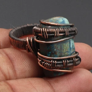 Chrysocolla Gemstone Valentine Gift Wire Wrapped Ring US 7.5 Jewelry G4609 - Picture 1 of 3
