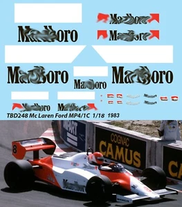 1/18 Decals per  McLaren Ford MP4/1C 1983 Niki Lauda J. Watson TBD248 - Imagen 1 de 1