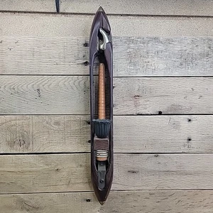 Antik 14" Holz Boot Shuttle mit Klöppel Textil Webstuhl Kerzenhalter - Bild 1 von 9