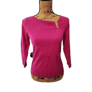 Sweaterworks Silk Blend Magenta Pink Boat Neck Keyhole Knit Top Sweater Womens M - Picture 1 of 11