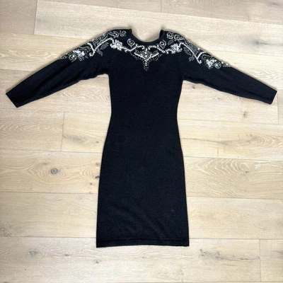 Vestido Suéter Vintage Sarah Taylor Negro Tejido Lentejuelas Cuentas Seda Angora S Foto 1 de 4