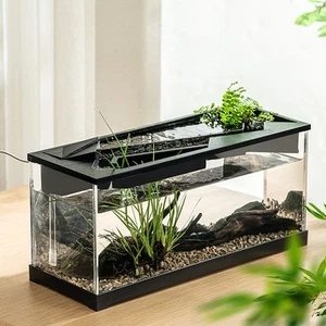 Mini Fish Tank Aquarium Decor w/ Water Pump Clear Cover Ecological Cycle System - Picture 1 of 10