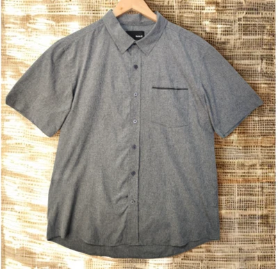 Hurley Nike Dri-Fit Short Sleeve Button Up Shirt Men’s L Gray Casual Polyester - Image 1 of 4