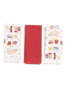 Cynthia Rowley Valentine's Day Kitchen Towels, Set of 3, 18" x 28" Food Couples - Picture 1 of 1