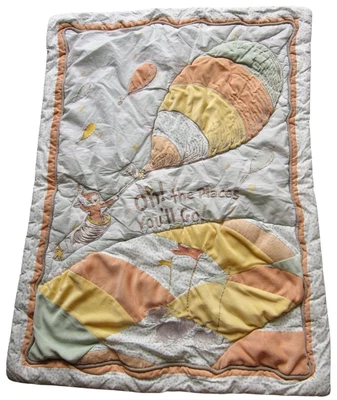 Dr Seuss Oh The Places You'll Go Baby Quilt Multi Texture Balloons Flags - Image 1 of 4