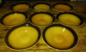 8 MCM 5.75" Fruit Dessert Sauce Bowls Golden Brown With Espresso Band EUC - Picture 1 of 11