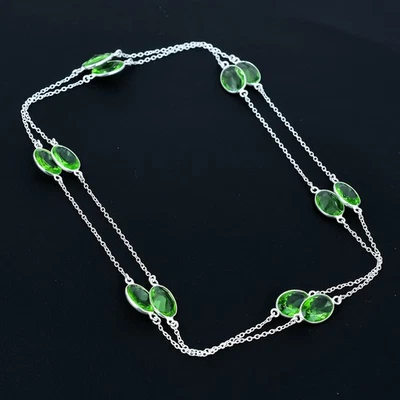Green Amethyst 925 Sterling Silver Jewelry Oval Gemstone Necklace 36" VJ 248 - Image 1 of 4