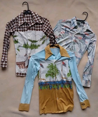 Vintage 1970s Polyester Boys Optic Shirts Lot Of 3 Long Sleeve Button Up - Image 1 of 4