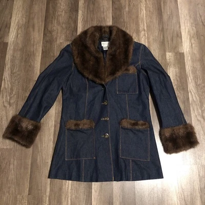 Винтажный Newport News пенни переулок куртка женщин 8 средний джинсовой ткани искусственного меха воротник манжеты - Изображение 1 из 4