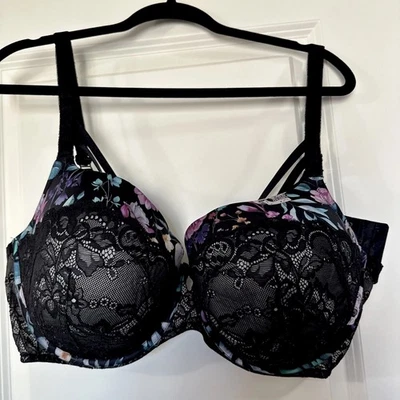 Torrid 46DD Lace Skull Floral Underwire Perfect T-shirt Lightly Lined Bra Black - Image 1 of 4