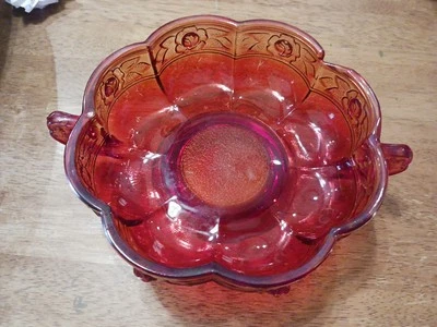 Vintage-Janette Glass-Ruby and Gold Amberina Footed Dbl Handled-Atzec Rose - Image 1 of 4