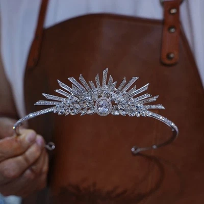 New Irregular Silver CZ Crystal Bridal Tiaras Crowns Butterfly Wedding Headpiece - Image 1 of 4