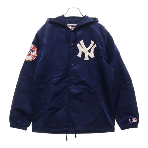 Giacca con cappuccio SUPREME 15SS x MAJESTIC NY Yankees raso allenatori blu usata 6