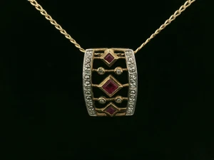 Art Deco Style 9ct Yellow Gold, Ruby Diamond Pendant/Necklace - 16" - Picture 1 of 14