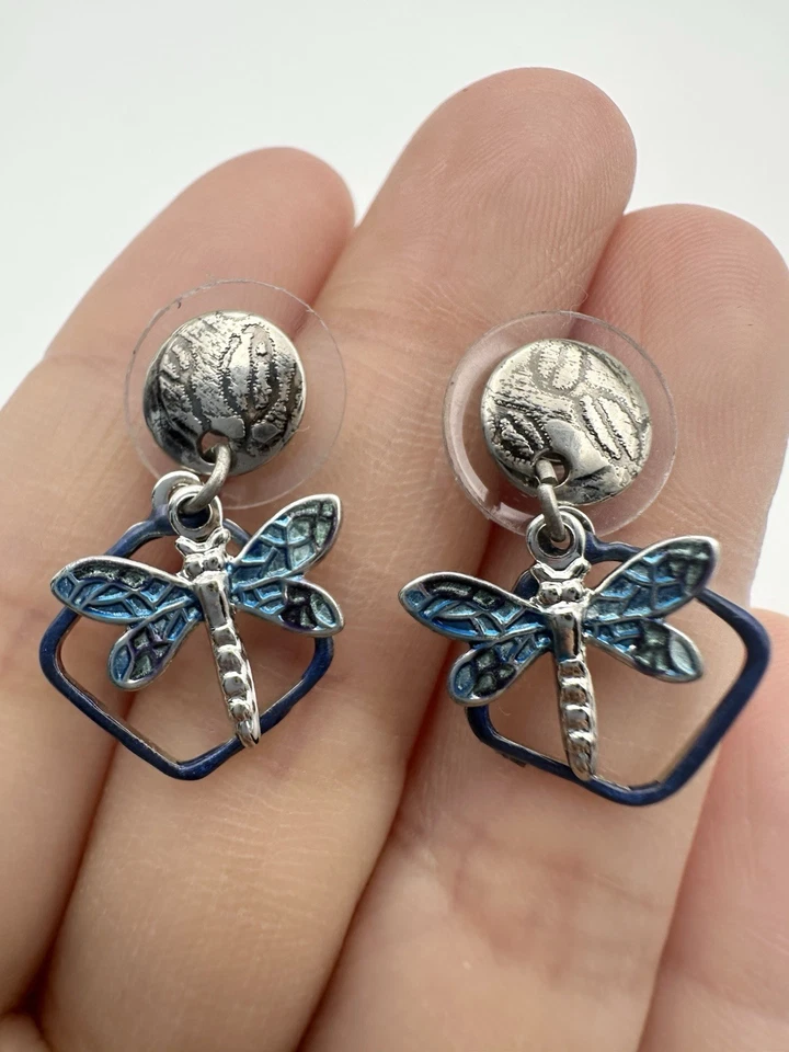 Pendientes Libélula Bosque Plata Artesanales Acero Quirúrgico Poste Alambre EE. UU. Foto 1 de 4