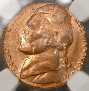1987 JEFFERSON 5c STRUCK OVER LINCOLN CENT 6c DOUBLE DENOMINATION PCGS MS 65 RB - Picture 1 of 6