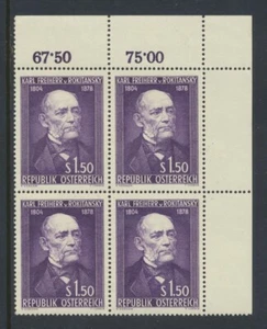 Austria 595 1954 Rokitansky Médico bloque de 4 NH - Imagen 1 de 1