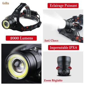 Lampe Frontale Puissante Lumineuse 2000 Lumens Rechargeable Zoom Anti Chocs - Bild 1 von 7
