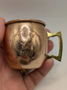 mini copper w/ brass handle Texas DISTILLED 100 PROOF shot glass small cup - Picture 1 of 8