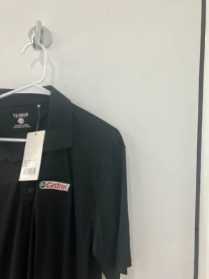 Camisa polo masculina de golfe Castrol preta Clique poliéster adulto GG nova com etiquetas - Imagem 1 de 2