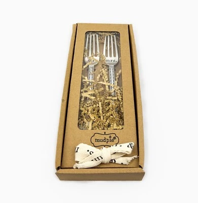 New in Box - Open Box - Mudpie Mr. & Mrs. Boxed Wedding Fork Set - Image 1 of 4
