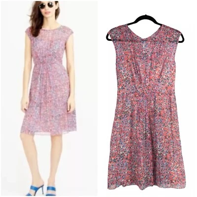 Vestido de mujer J.Crew talla 4 sin mangas de seda de gasa en acuarela punto rosa y azul Foto 1 de 4