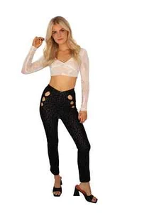 NWT Vasaro TAYDEE Black Flocked Velvet Leopard Hi VWaist Cutout Pants Leggings S - Picture 1 of 17