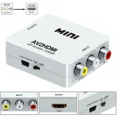 RCA to HDMI Adapter Converter Video Audio Composite For 720p 1080p Upscaler CVBS - Image 1 of 4