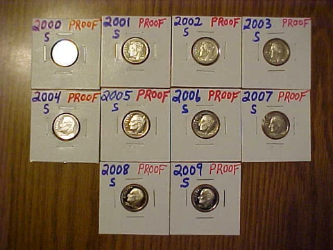 2000-S-2009-S GEM PROOF Roosevelt Dimes Set Of 10 Coins MANY CAMEOS Cover