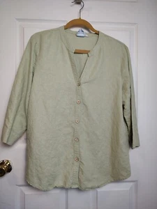 Camicetta cotone caldo donna grande lino verde Lagenlook boho spiaggia costiera - Foto 1 di 5